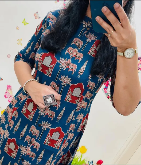 Blue_Cotton__Premium_Jaipuri_Print_Kurta_And_Pant_Co-Ord_Set_For_Women
