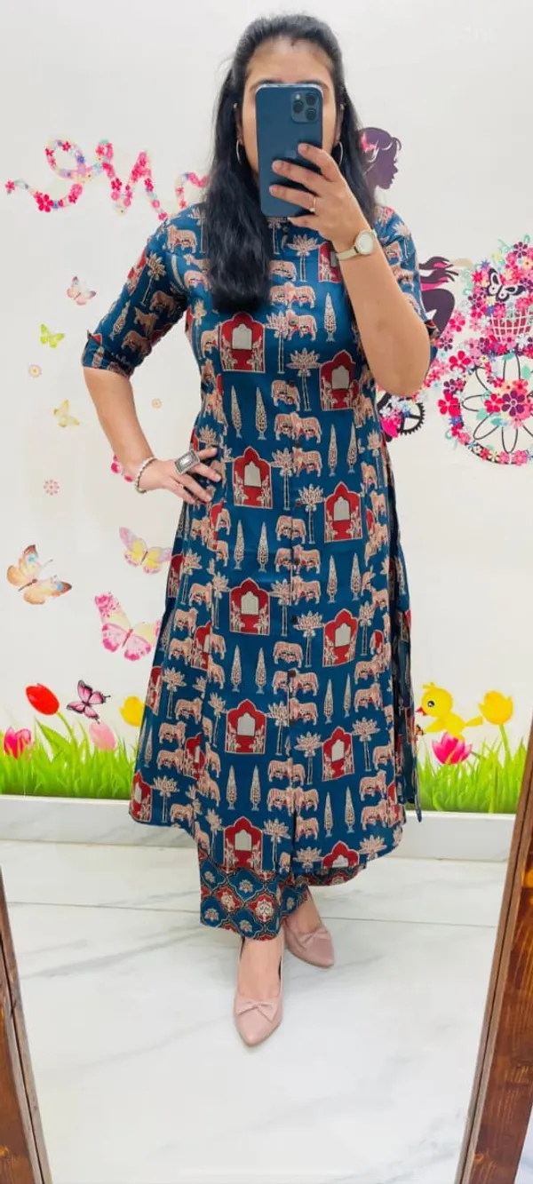 Blue_Cotton__Premium_Jaipuri_Print_Kurta_And_Pant_Co-Ord_Set_For_Women