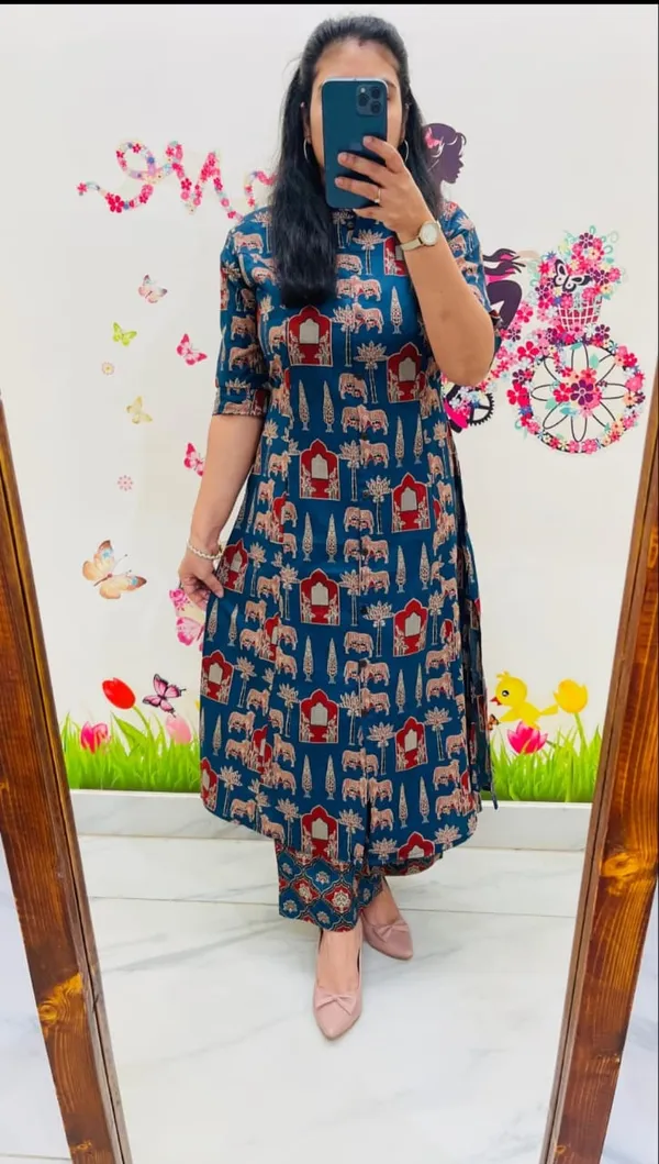 Blue_Cotton__Premium_Jaipuri_Print_Kurta_And_Pant_Co-Ord_Set_For_Women