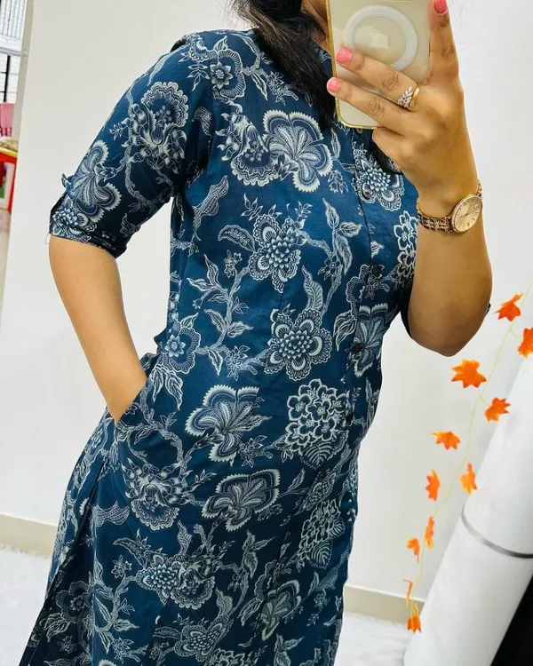 Blue_Cotton_Kurta_And_Pant_Co-Ord_Set_For_Women