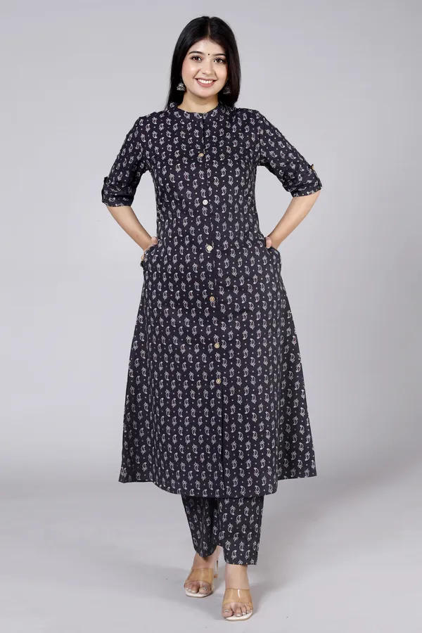 Blue_Cotton_Blend_Ethnic_Kurta_And_Pant_Set_For_Women