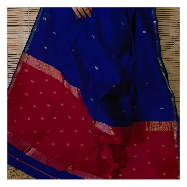 Blue_&_Red_Zari_Party_Wear_Saree_With_Blouse_For_Women