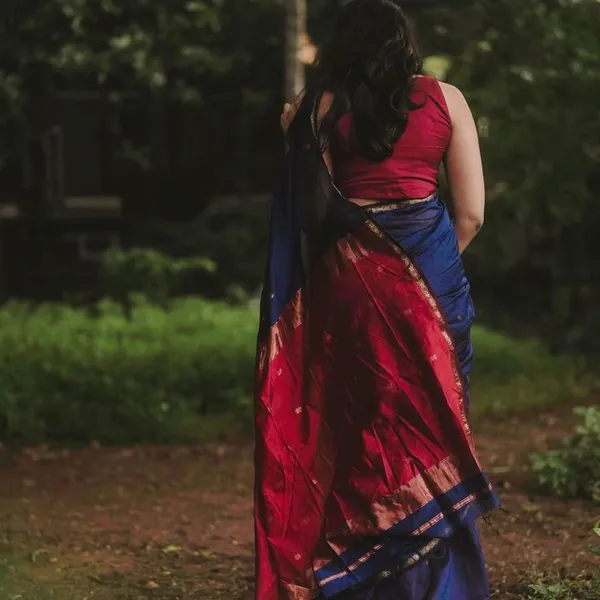 Blue_&_Red_Zari_Party_Wear_Saree_With_Blouse_For_Women