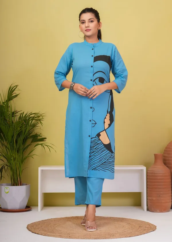 Sky_Blue_Cotton_Kurta_Pant_Co-Ord_Set_For_Women