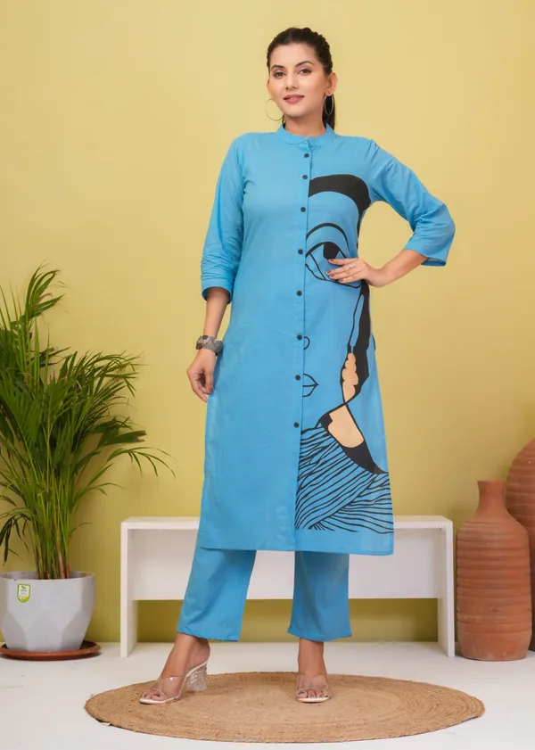 Sky_Blue_Cotton_Kurta_Pant_Co-Ord_Set_For_Women