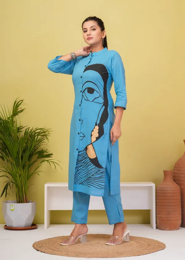 Sky_Blue_Cotton_Kurta_Pant_Co-Ord_Set_For_Women