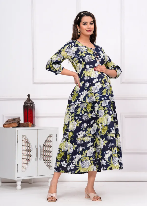 Blue_Floral_Cotton__Maternity_And_Feeding_Kurti