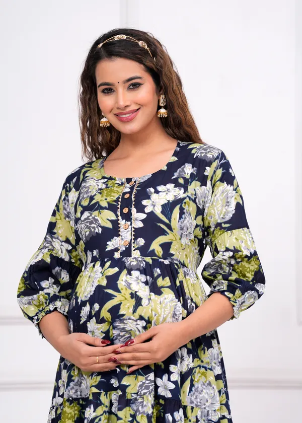 Blue_Floral_Cotton__Maternity_And_Feeding_Kurti