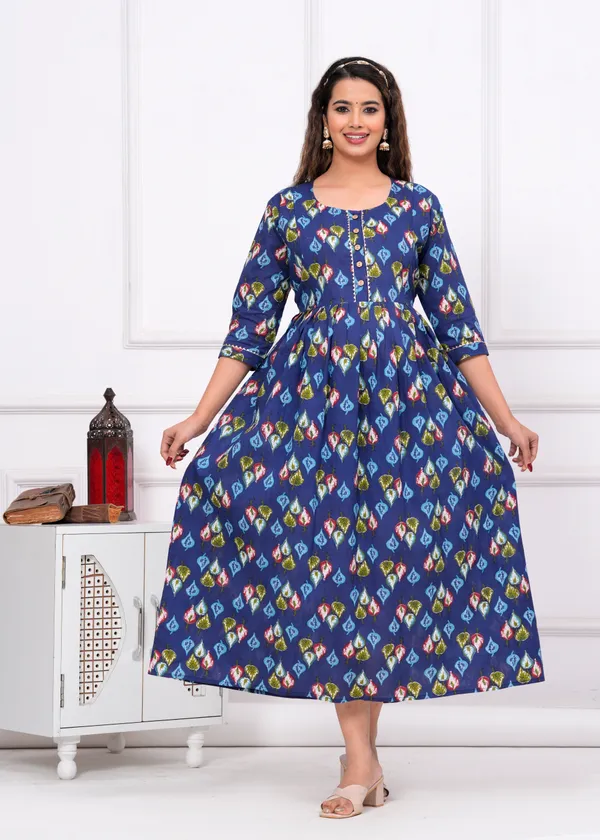 Blue_Multi_Dote_Cotton_Maternity_And_Feeding_Kurti