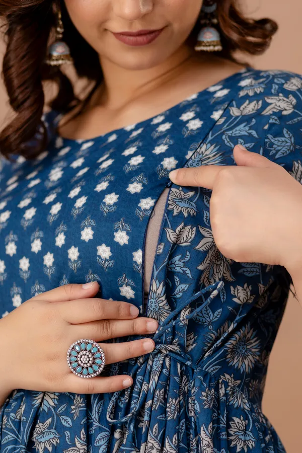Blue_Sanganeri_Cotton_Maternity_And_Feeding__Gown_By_Nevisha_Style