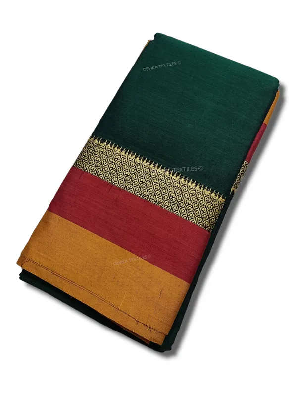 Bottle_Green_Avani_Border_Narayanpet_Pure_Cotton_saree_with_Running_blouse_piece