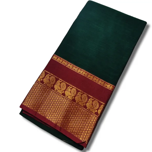 Bottle_Green_Narayanpet_Cotton_saree_with_Running_blouse_piece