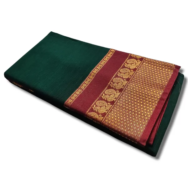 Bottle_Green_Narayanpet_Cotton_saree_with_Running_blouse_piece