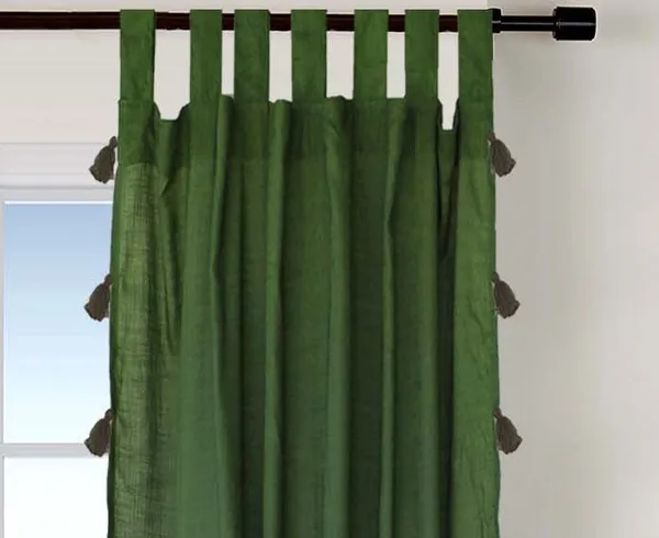 Pack_of_2_Cotton_Dark_Green_sheer_Summer_fun_Tassel_Tab_Top_Curtain_Set_for_Window_and_Door