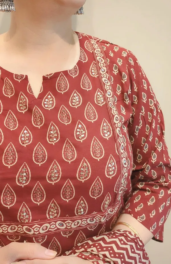 Brick_Red_Colour_Cotton_Kurta_Pant_Set_with_Dupatta