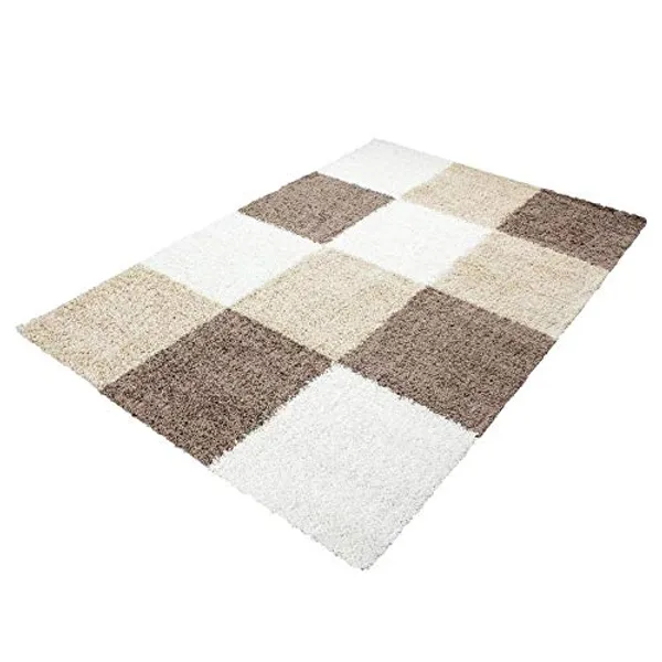 3_x_5_Feet_Brown_Chess_Box_Design_Non_Shedding_Shaggy_Carpets