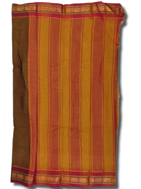 Brown_Small_Elephant_Jari_Border_Narayanpet_Pure_Handloom_Cotton_Sarees_with_Running_blouse_(Khaki)