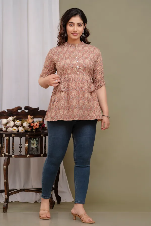 Brown__Floral_Cotton_Printed_Short_Top