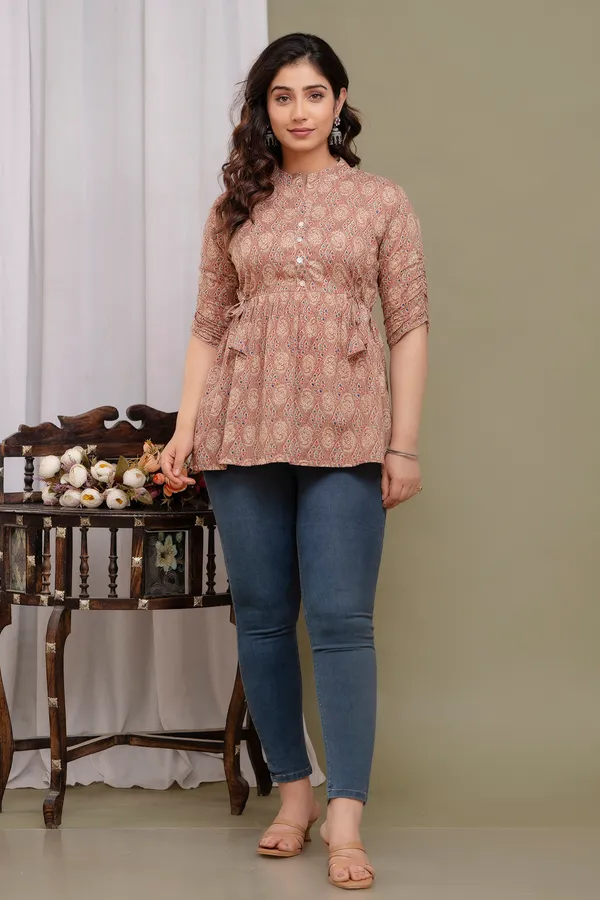 Brown__Floral_Cotton_Printed_Short_Top