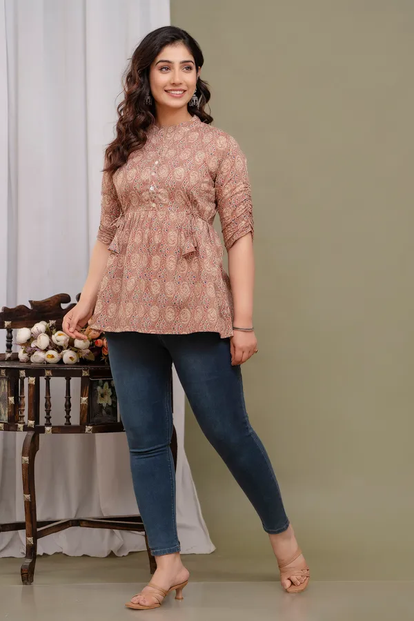 Brown__Floral_Cotton_Printed_Short_Top