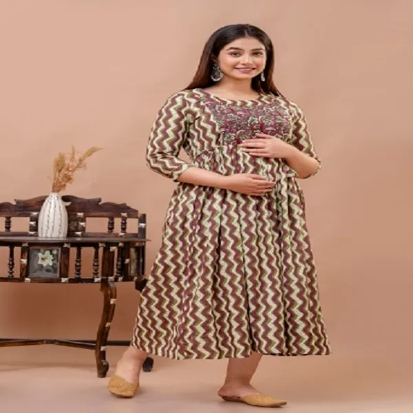 Brown_Floral___Cotton_Printed_Maternity_And_Feeding_Kurti_Combo_Of_2