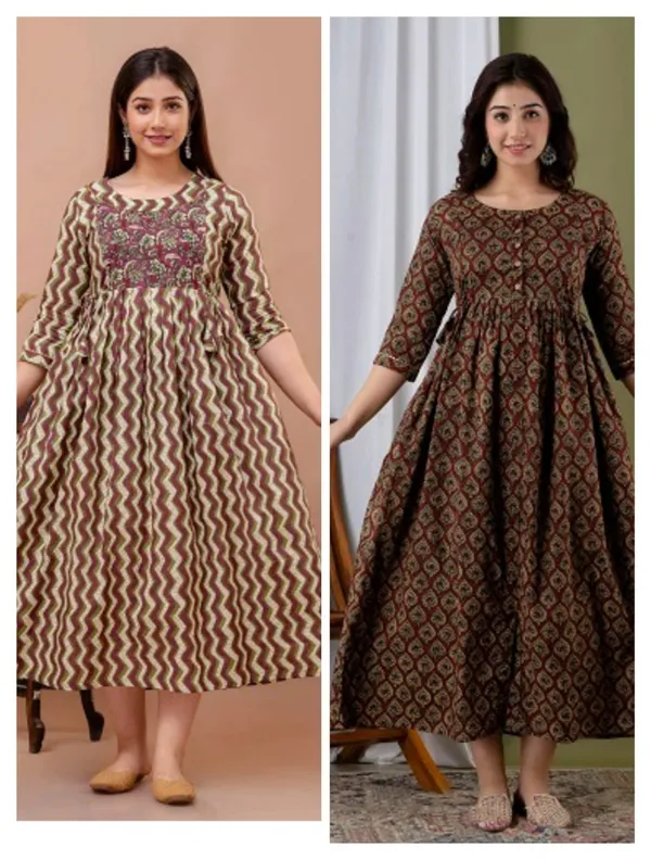 Brown_Floral___Cotton_Printed_Maternity_And_Feeding_Kurti_Combo_Of_2
