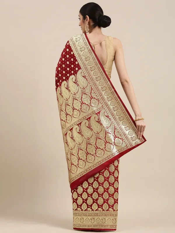 Maroon_Satin_Silk_Banarasi_Sarees_For_Women