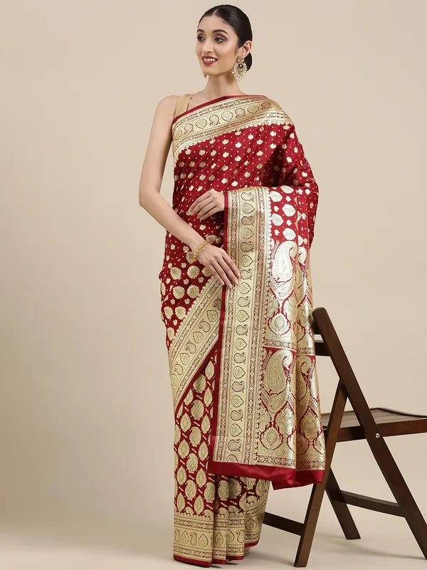 Maroon_Satin_Silk_Banarasi_Sarees_For_Women