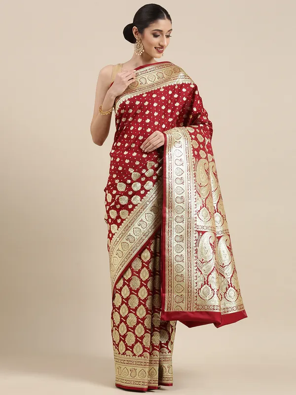 Maroon_Satin_Silk_Banarasi_Sarees_For_Women