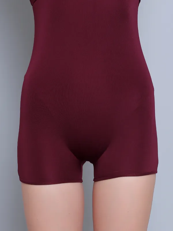 Wine_Padded_4-Way_Stretch_Quick_Dry_One_Piece_Swimming_Dress_With_Attached_Shorts_For_Women_&_Girls