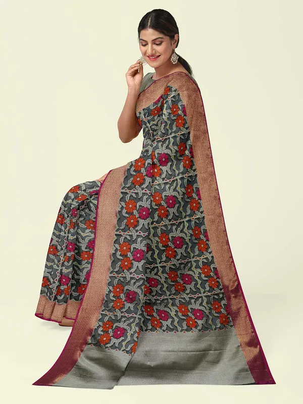 Black_Cotton_Blend_Banarasi_Sarees_For_Women