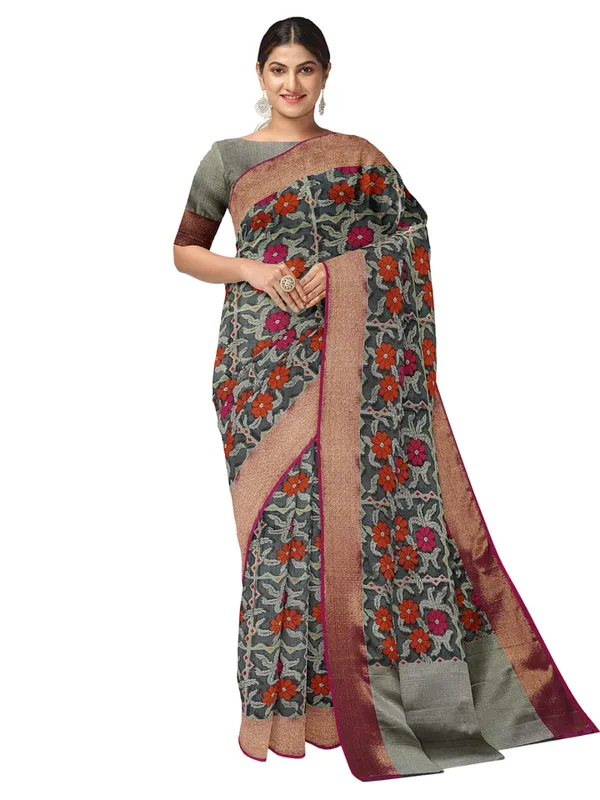 Black_Cotton_Blend_Banarasi_Sarees_For_Women