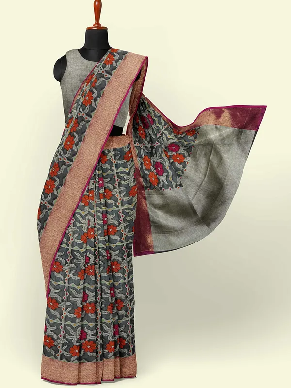 Black_Cotton_Blend_Banarasi_Sarees_For_Women