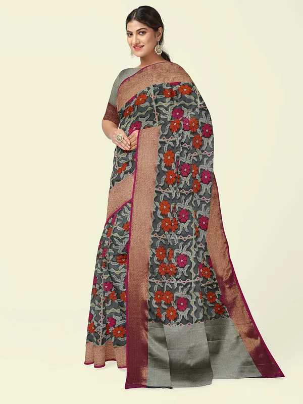 Black_Cotton_Blend_Banarasi_Sarees_For_Women