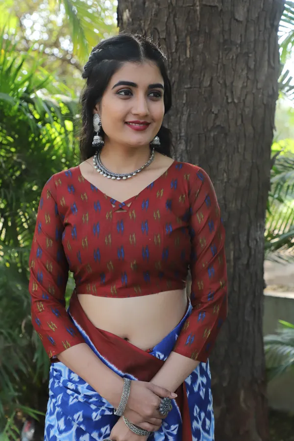 Ikkat_Hand_Block_Print_Print_Pure_Soft_Cotton_saree_With_Blouse_Piece