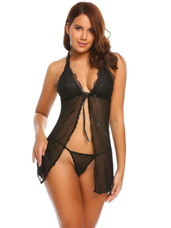 Black_Front_Open_Babydoll_Dress_For_Women