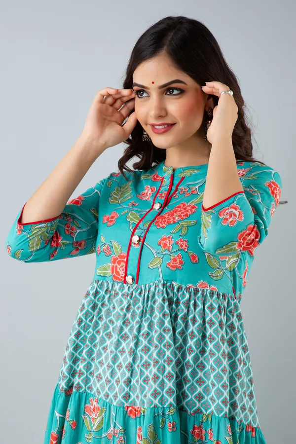 Turquoise_Women's_Cotton_Floral_Printed_Anarkali_Kurta