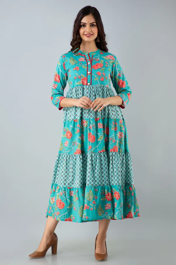 Turquoise_Women's_Cotton_Floral_Printed_Anarkali_Kurta