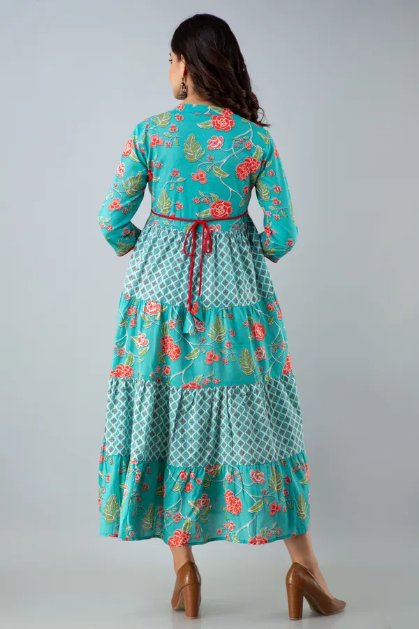 Turquoise_Women's_Cotton_Floral_Printed_Anarkali_Kurta