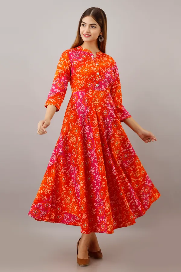 Orange_Women's_Rayon_Bandhni_Print_Anarkali_Kurta