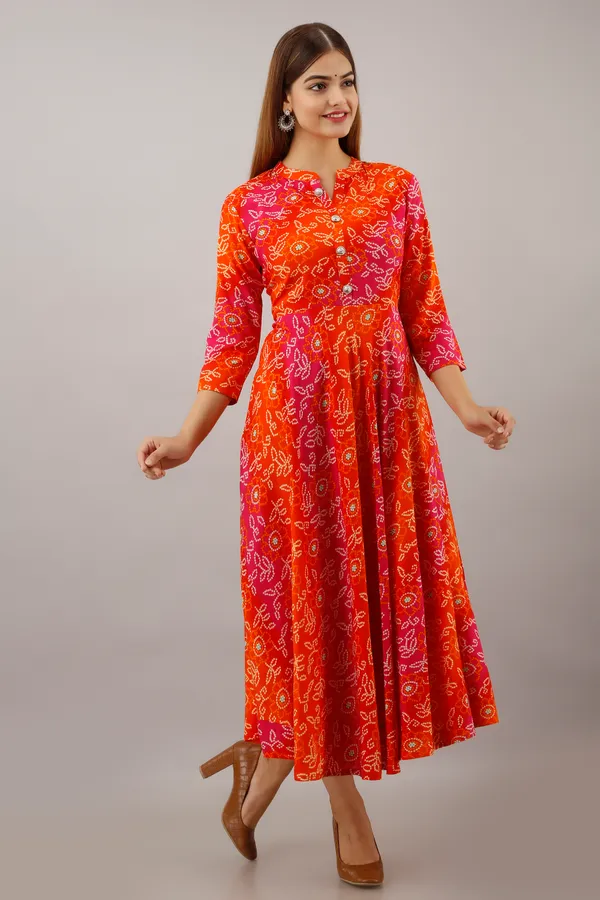 Orange_Women's_Rayon_Bandhni_Print_Anarkali_Kurta