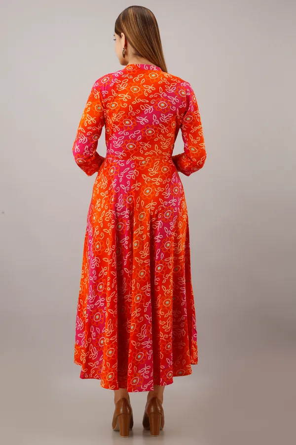 Orange_Women's_Rayon_Bandhni_Print_Anarkali_Kurta