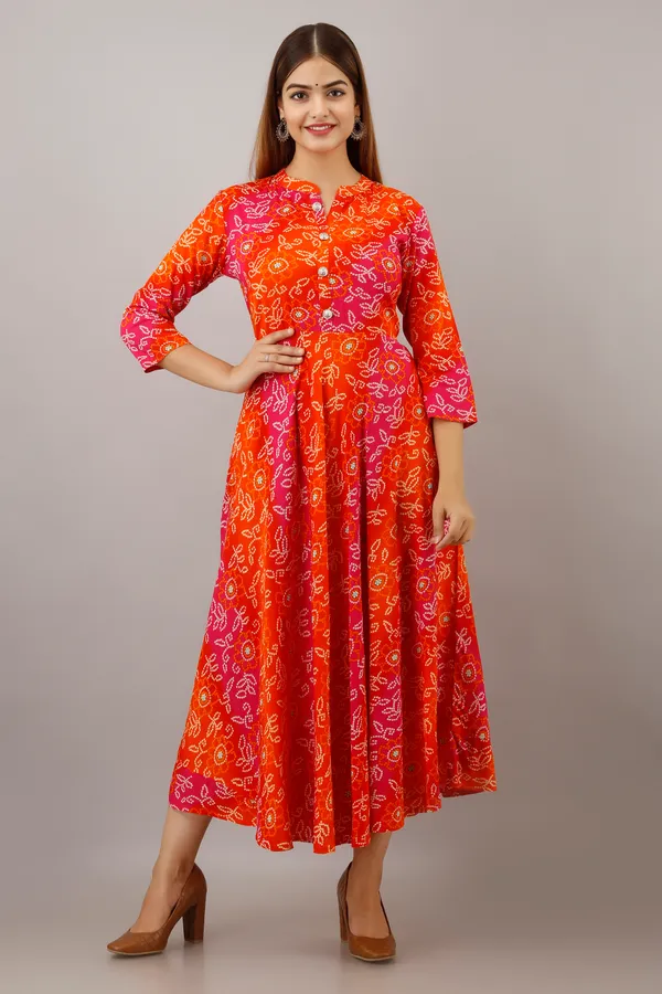 Orange_Women's_Rayon_Bandhni_Print_Anarkali_Kurta