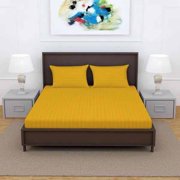 _100%_Cotton_220_TC_Italian_Stripes_Flat_King_Size_Bedsheet_With_2_Pillow_Cover_(108_x_108_Inch,_GOLD)
