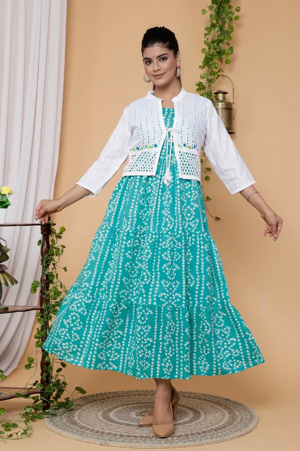 Maternity_Wear_Turquoise_Bandhej_Print_Anarkali_Anarkali_Kurta/Gown_With_Schiffli_Jacket