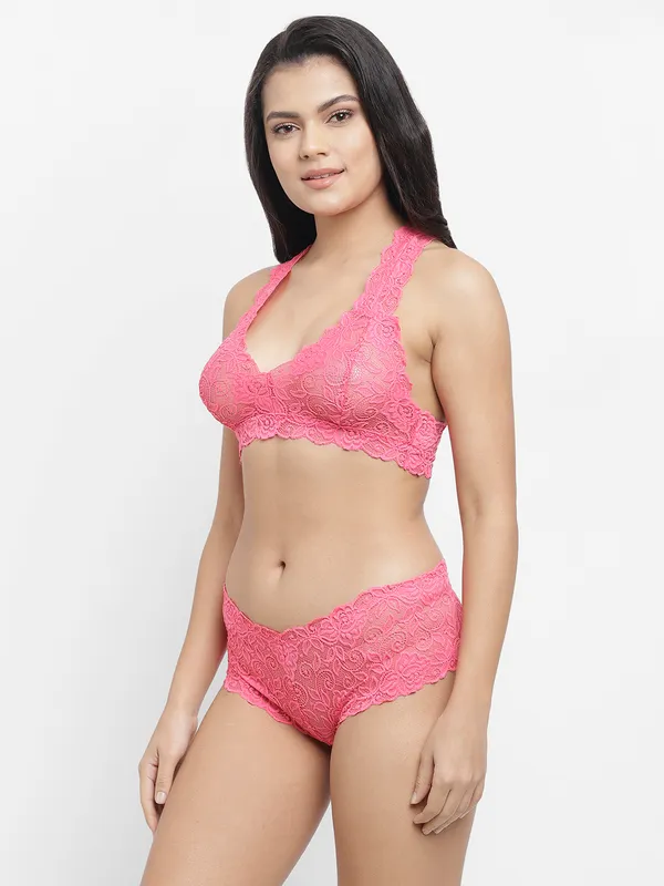 Pink_Floral_Lace_Racer_Back_Bra_Underwear_Lingerie_Hipster_Panty_Set_For_Women