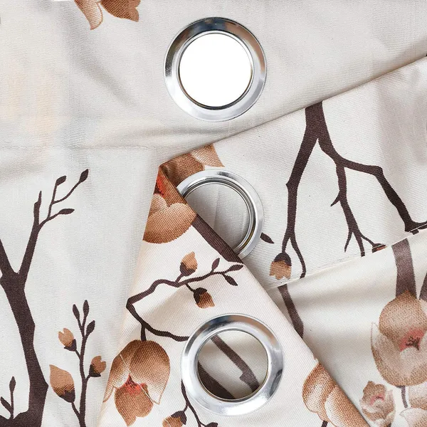 Polyester_Fabric_Flower_Design_Floral_and_Plain_-Modern_Silk_Look_parde_for_Home,_Living_Room,_Bedroom,_Offices_(Brown)_-_Set_of_3_Pc