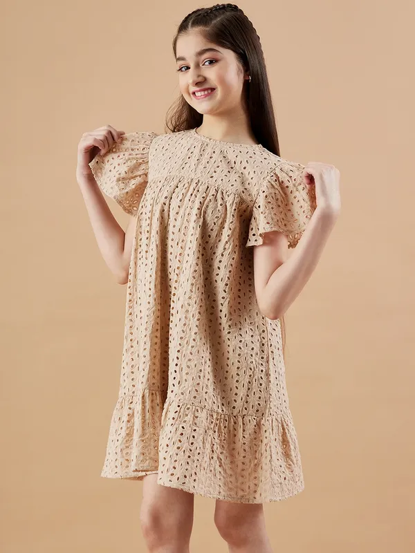 Beige_Round_neck_dress_|_Premium_cotton_Fabric_with_zipper
