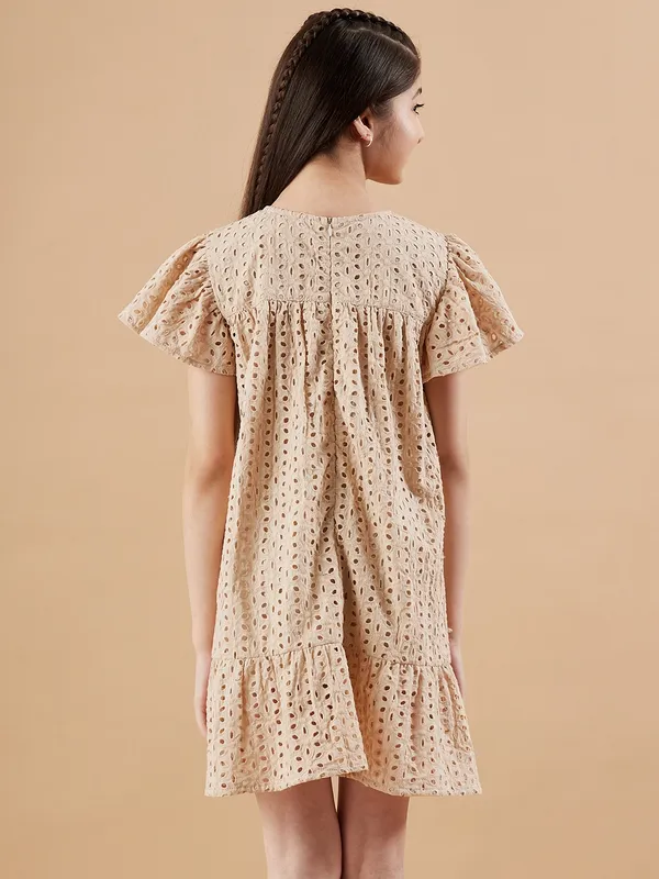 Beige_Round_neck_dress_|_Premium_cotton_Fabric_with_zipper