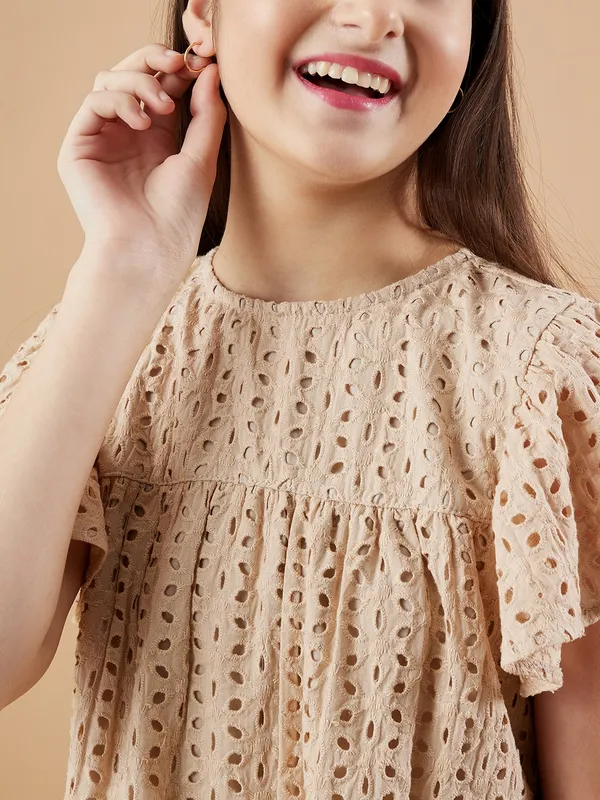 Beige_Round_neck_dress_|_Premium_cotton_Fabric_with_zipper